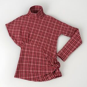 Calvin Klein 205W39NYC Turtleneck Top Womens 6 Red Plaid Houndstooth Italy